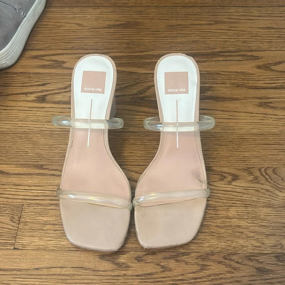 Dolce Vita Clear-Strap Block-Heel Sandals Nude Size 8